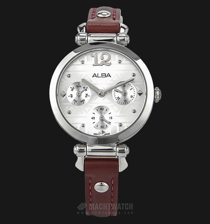 Alba AP6553X1 Ladies Silver Motive Dial Red Maroon Leather Strap
