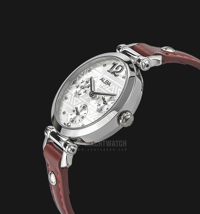 Alba AP6553X1 Ladies Silver Motive Dial Red Maroon Leather Strap