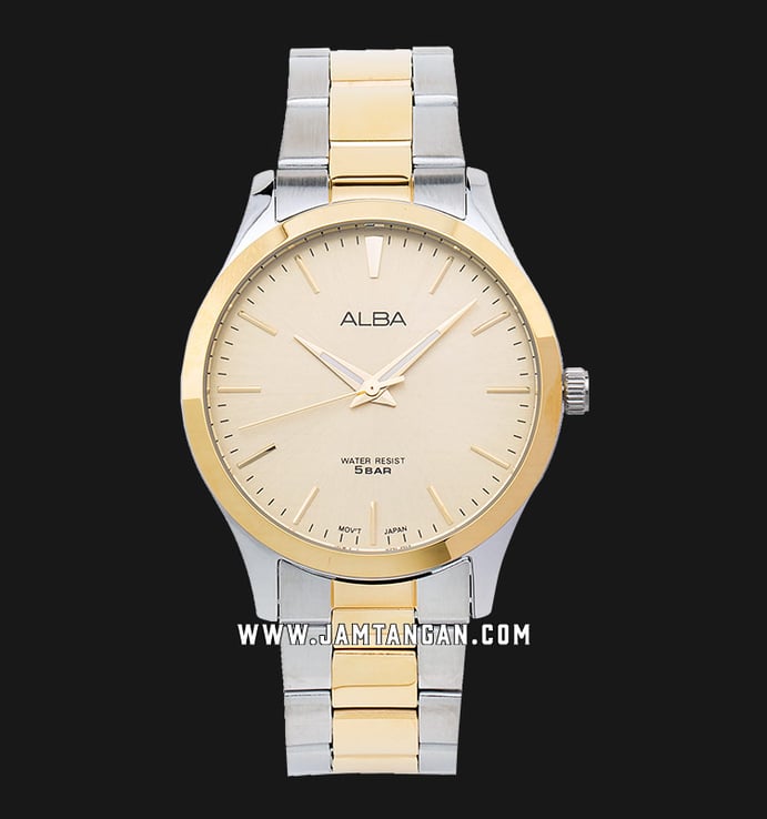 Alba ARSY98X1 Men Gold Dial Dual Tone Stainless Steel Strap