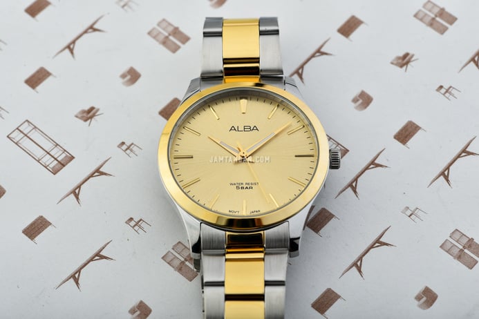 Alba ARSY98X1 Men Gold Dial Dual Tone Stainless Steel Strap