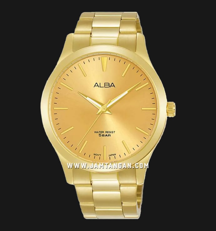 Alba Prestige ARSZ02X1 Men Gold Dial Gold Stainless Steel Strap