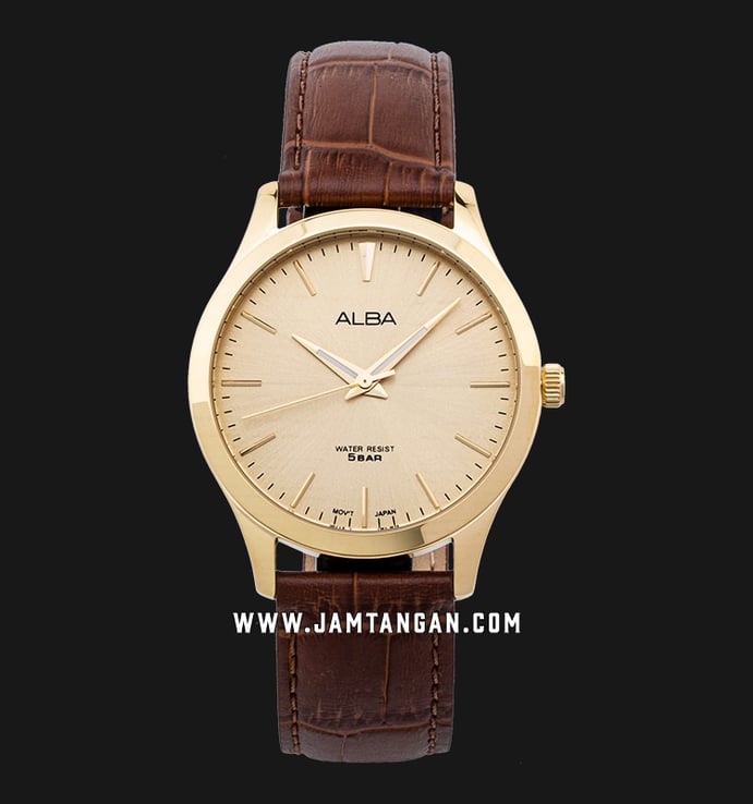 Alba Prestige ARSZ06X1 Men Gold Dial Brown Leather Strap