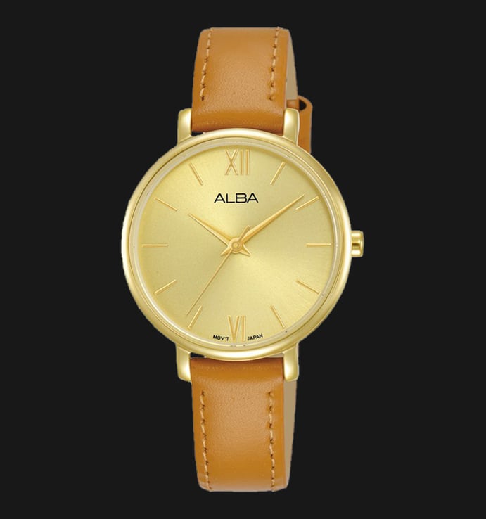 Alba ARX100X1 Ladies Gold Dial Tan Leather Strap