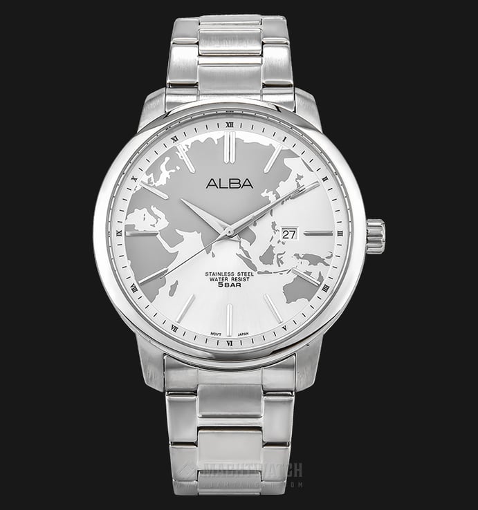 Alba AS9595X1 Men Dual Color World Map Motive Dial Stainless Steel Strap