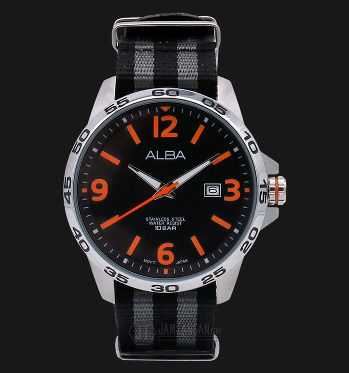 Alba AS9A11X1 Black Dial Black and Grey Leather Strap
