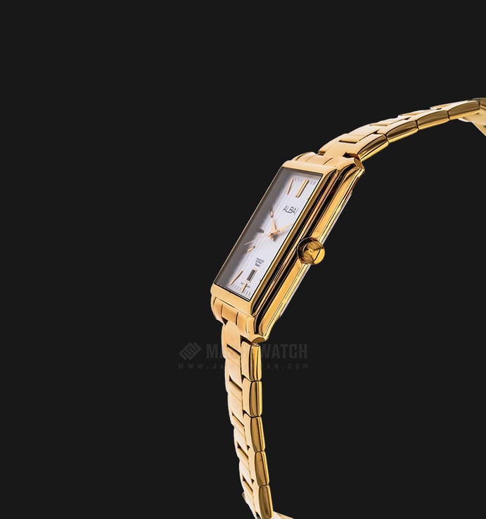 Alba AS9B52X1 White Patterned Dial Gold Stainless Steel Bracelet