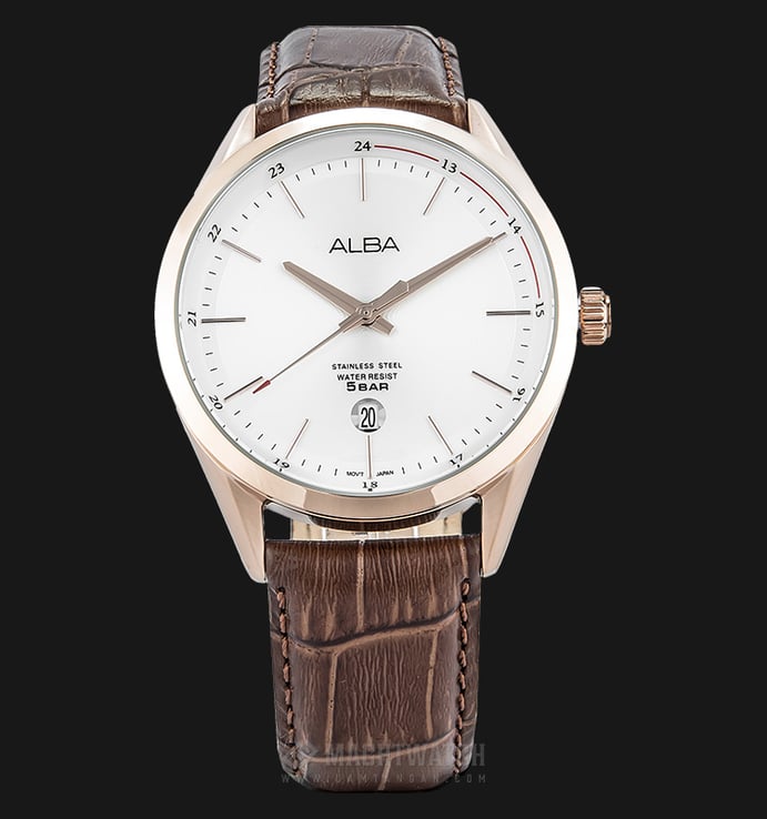 Alba AS9D36X1 Man White Dial Stainless Steel Case Leather Strap