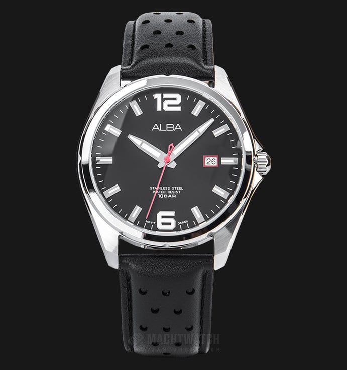 Alba AS9D69X1 Men Black Dial Black Leather Strap