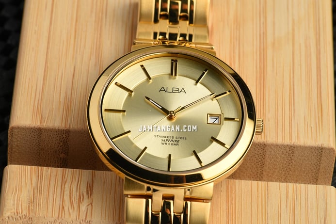 Alba Prestige AS9D74X1 Men Champagne Dial Gold Stainless Steel Strap