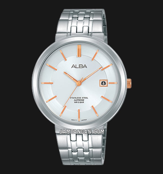 Alba Prestige AS9D77X1 Men Silver White Dial Stainless Steel Strap