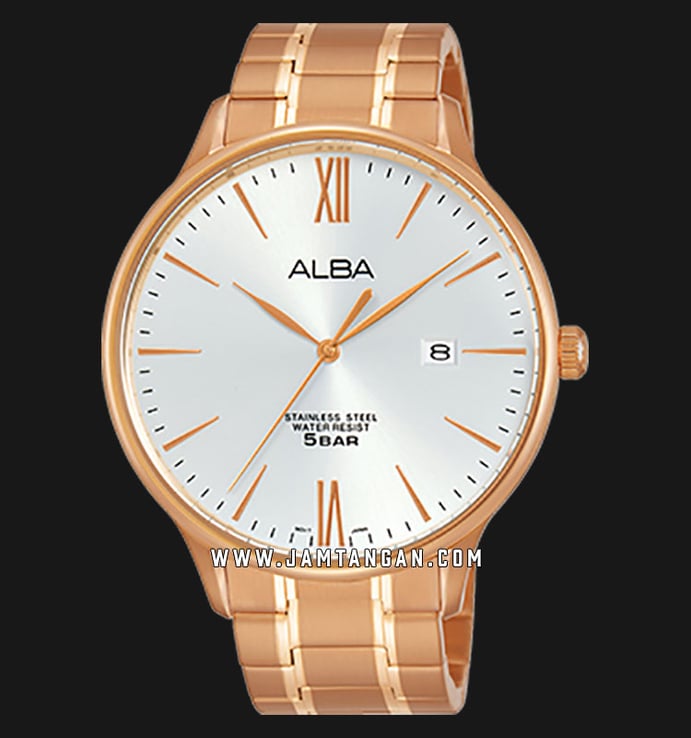 Alba AS9E04X1 Men Silver Dial Rose Gold Stainless Steel 