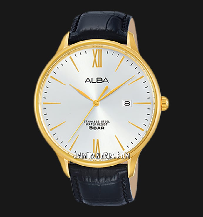 Alba Prestige AS9E24X1 Men Silver White Dial Black Leather Strap