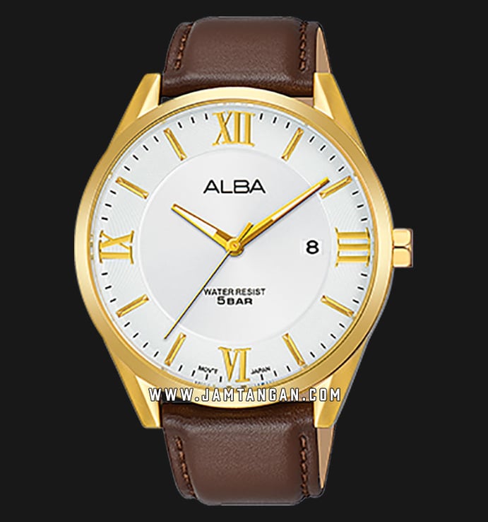Alba Prestige AS9G50X1 Men Silver White Dial Brown Leather Strap
