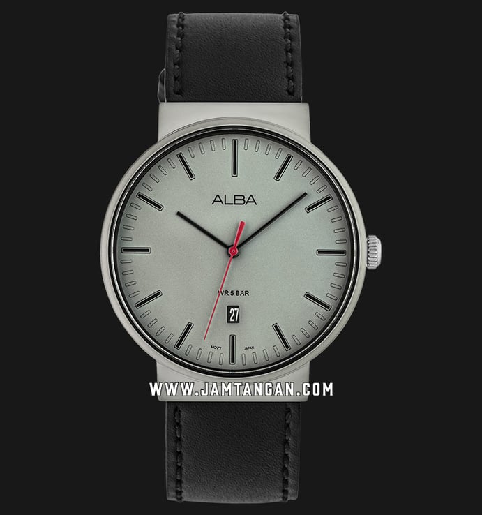 Alba AS9H25X1 Men Grey Dial Black Leather Strap