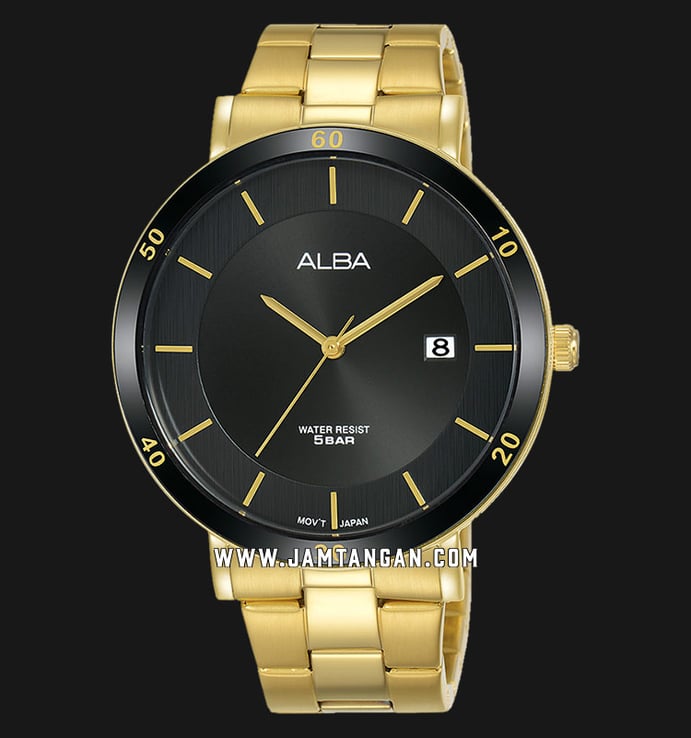 Alba Prestige AS9H66X1 Men Black Dial Gold Stainless Steel Strap