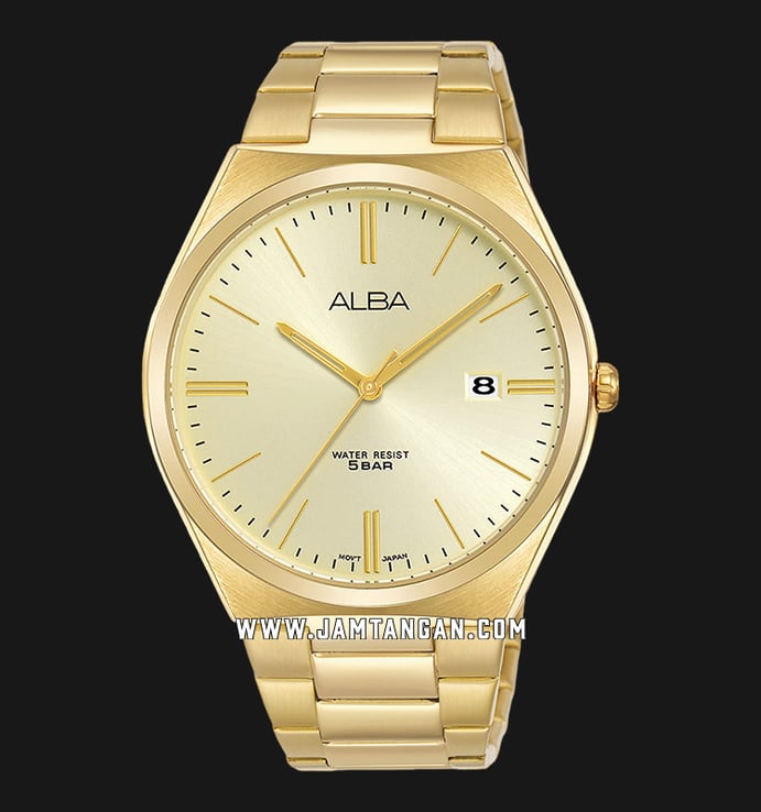 Alba Prestige AS9H80X1 Men Champagne Dial Gold Stainless Steel Strap