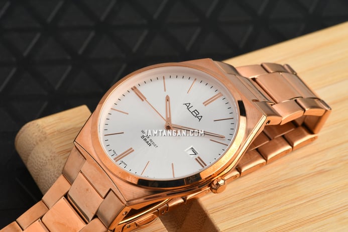 Alba Fashion AS9H96X1 Men Silver Dial Rose Gold Stainless Steel Strap