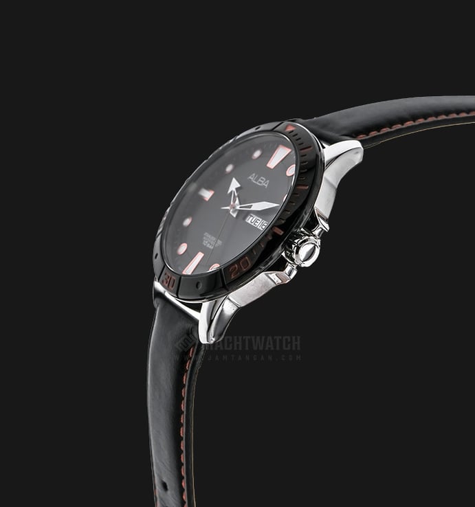 Alba AT2045X1 Black Dial Stainless Steel Case Leather Strap
