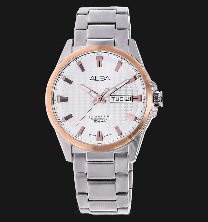 Alba AT2052X1 Silver White Patterned Dial Stainless Steel Bracelet