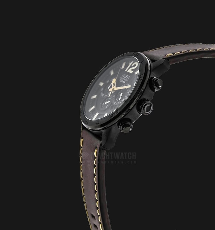 Alba AT3741X1 Chronograph Black Dial Stainless Steel Case Leather Strap