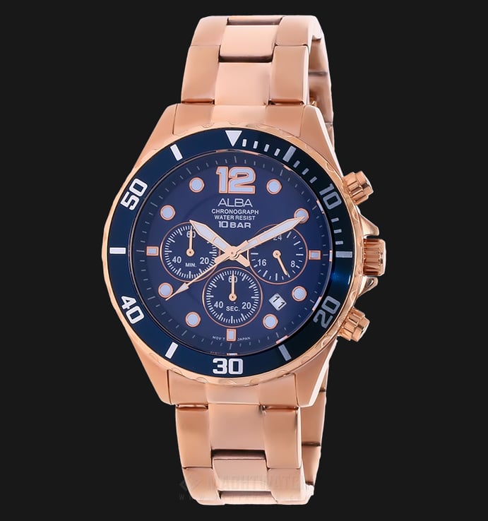 Alba AT3904X1 Chronograph Blue Dial Rose Gold Stainless Steel Bracelet