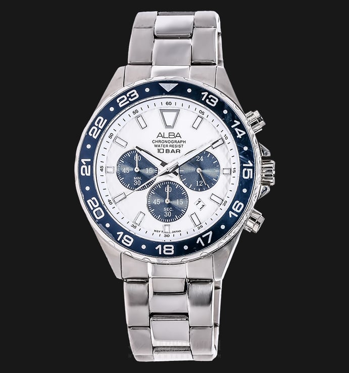 Alba AT3909X1 Chronograph White Patterned Dial Stainless Steel Bracelet