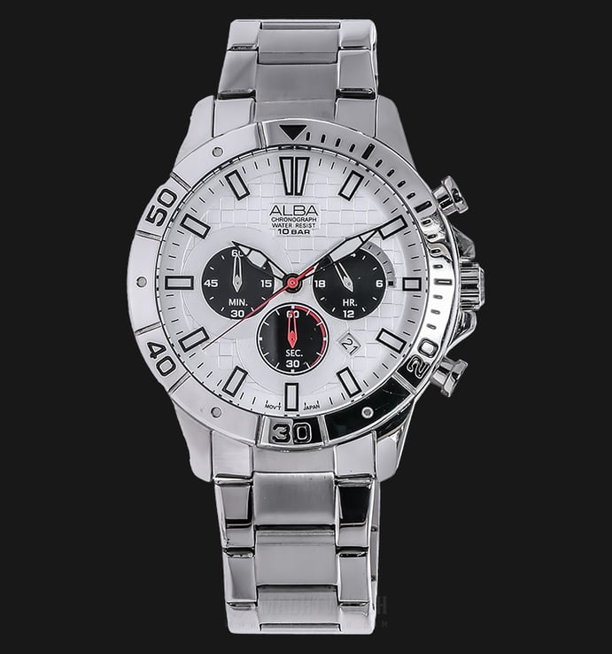 Alba AT3A09X1 Chronograph Silver Patterned Dial Stainless Steel Bracelet