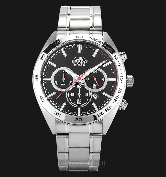Alba AT3B27X1 Man Chronograph Black Dial Stainless Steel Watch