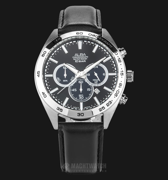 Alba AT3B33X1 Man Chronograph Black Dial Stainless Steel Case Leather Strap