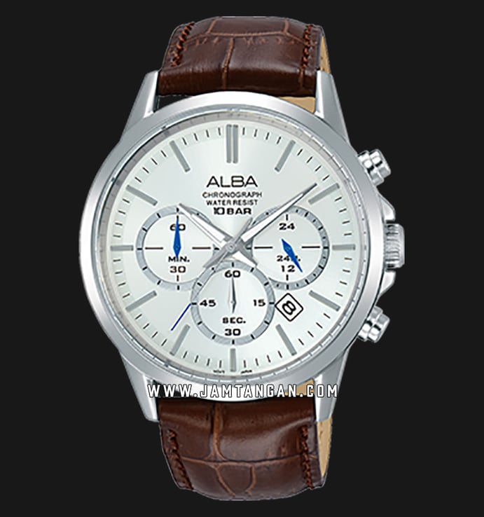 Alba AT3B99X1 Silver Dial Brown Leather Strap