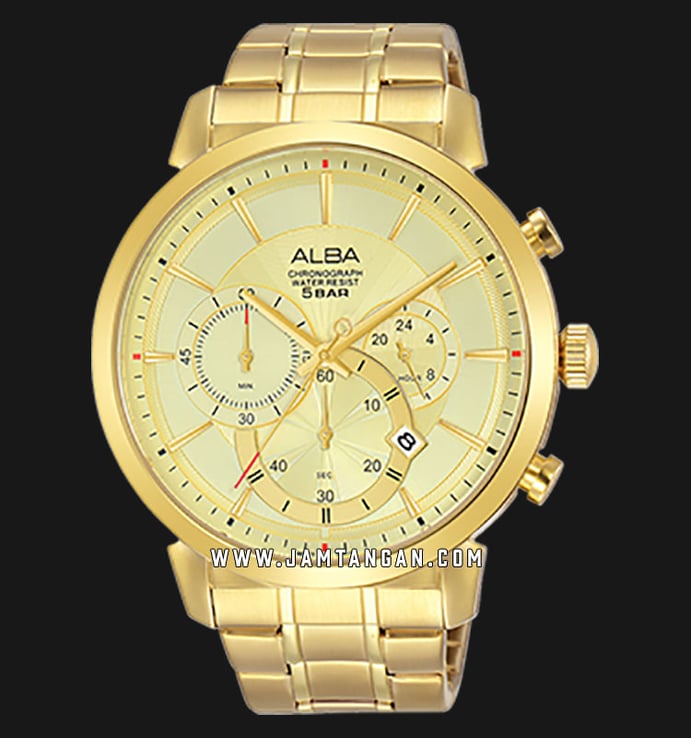 Alba AT3C34X1 Chronograph Men Gold Dial Gold Stainless Steel Strap