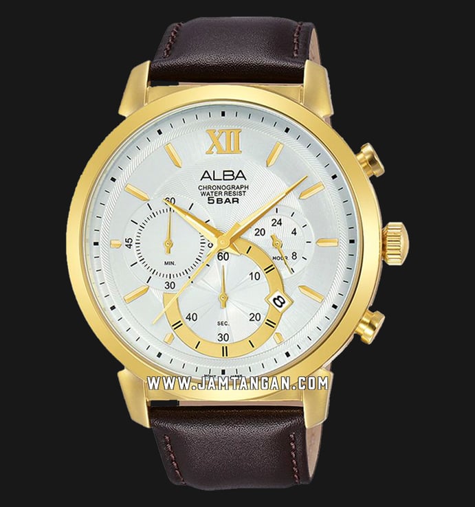 Alba AT3C42X1 White Dial Brown Leather Strap