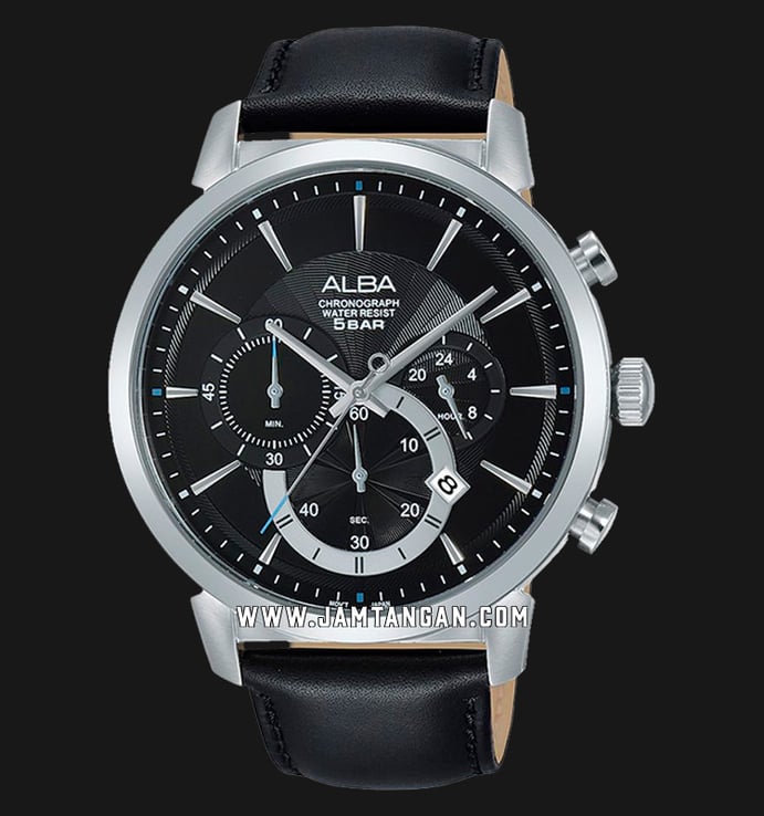 Alba AT3C43X1 Black Dial Black Leather Strap