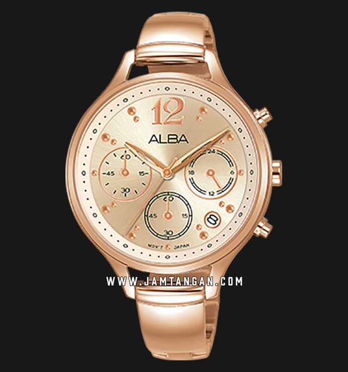 Alba Fashion AT3E96X1 Chronograph Rose Gold Dial Rose Gold Stainless Steel Strap