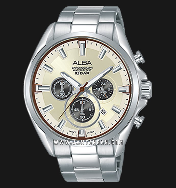 Alba AT3F11X1 Chronograph Men Champagne Dial Stainless Steel Strap