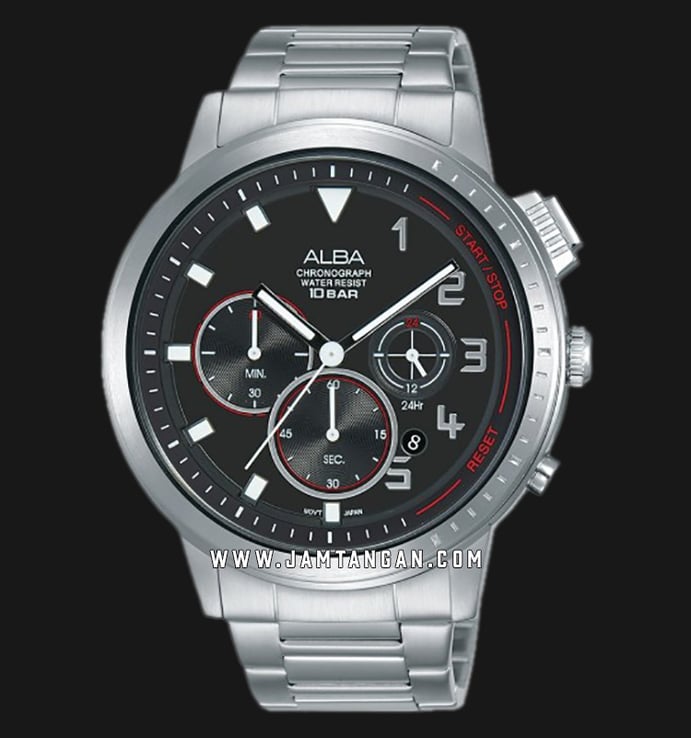 Alba AT3F35X1 Chronograph Men Black Dial Stainless Steel Strap