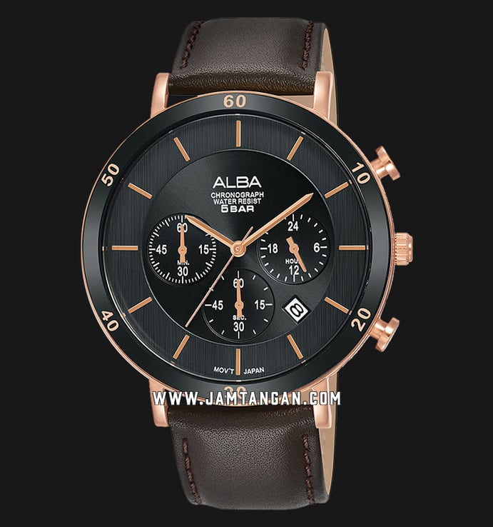 Alba Prestige AT3F68X1 Men Black Dial Dark Brown Leather Strap