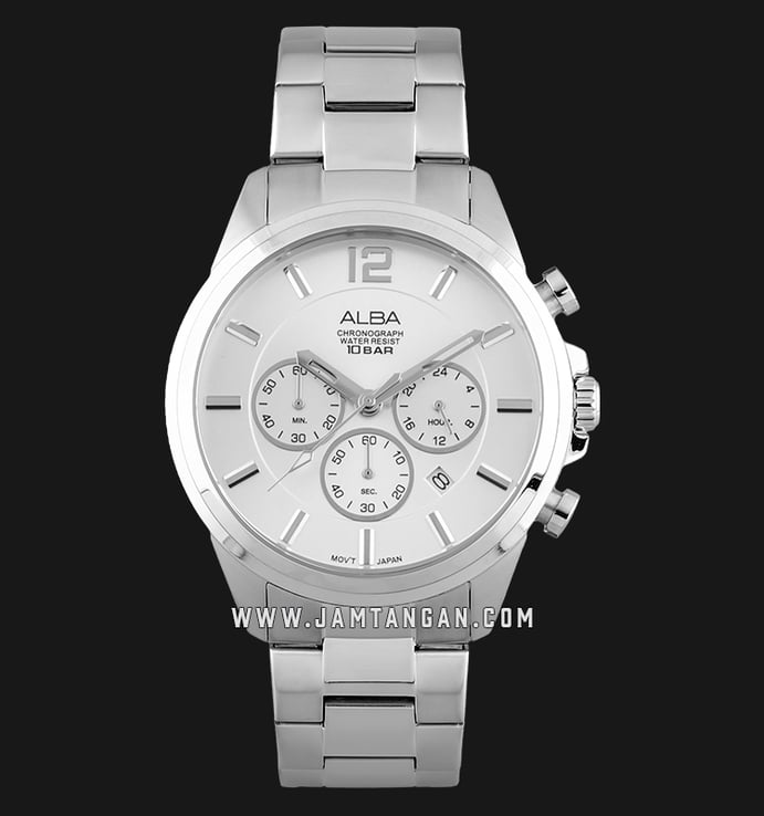 Alba AT3G11X1 Chronograph Men Silver Dial Stainless Steel Strap