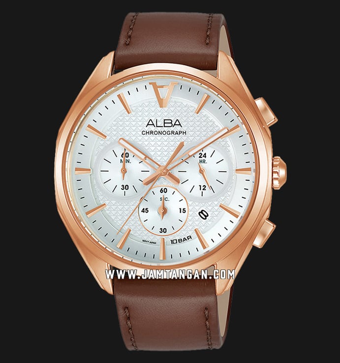 Alba Active AT3G86X1 Chronograph Men Silver Dial Brown Leather Strap