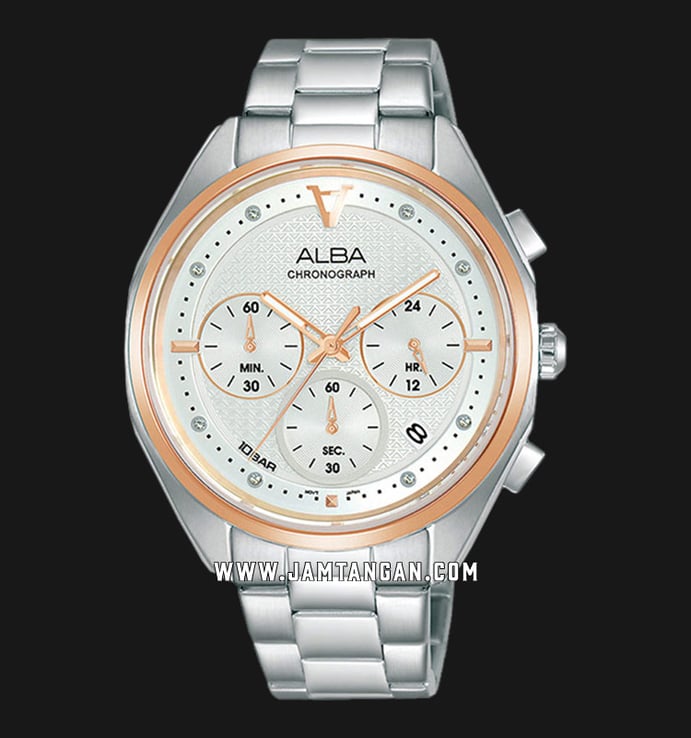 Alba Signa AT3G90X1 Chronograph Men Silver Patterned Dial Stainless Steel Strap
