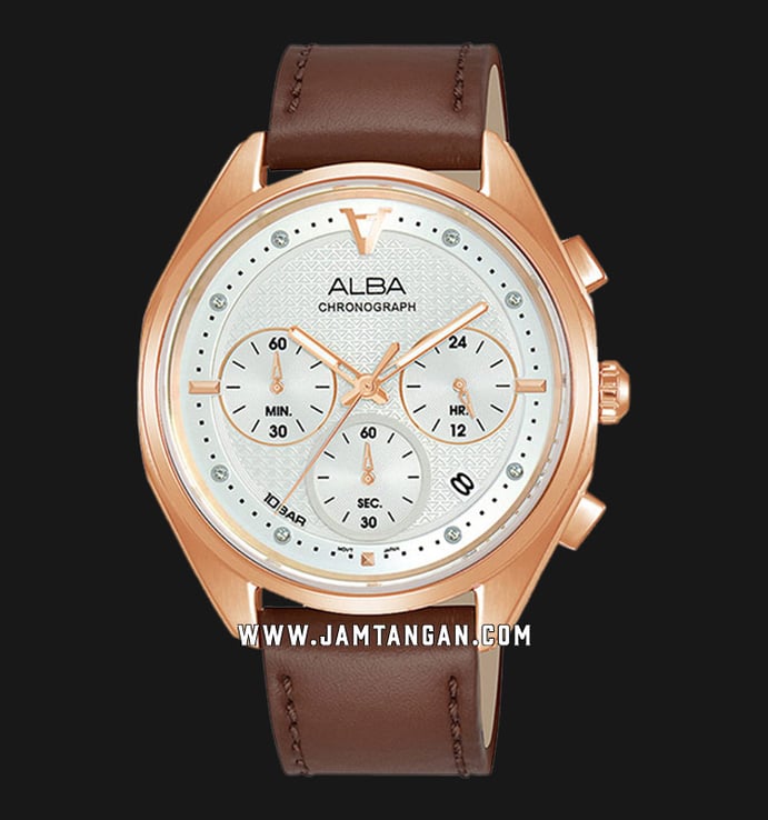 Alba Active AT3G96X1 Men Silver White Patterned Dial Brown Leather Strap