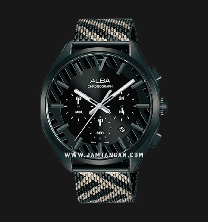 Alba Signa AT3H07X1 Chronograph Black Pattern Dial Dual Tone Mesh Strap