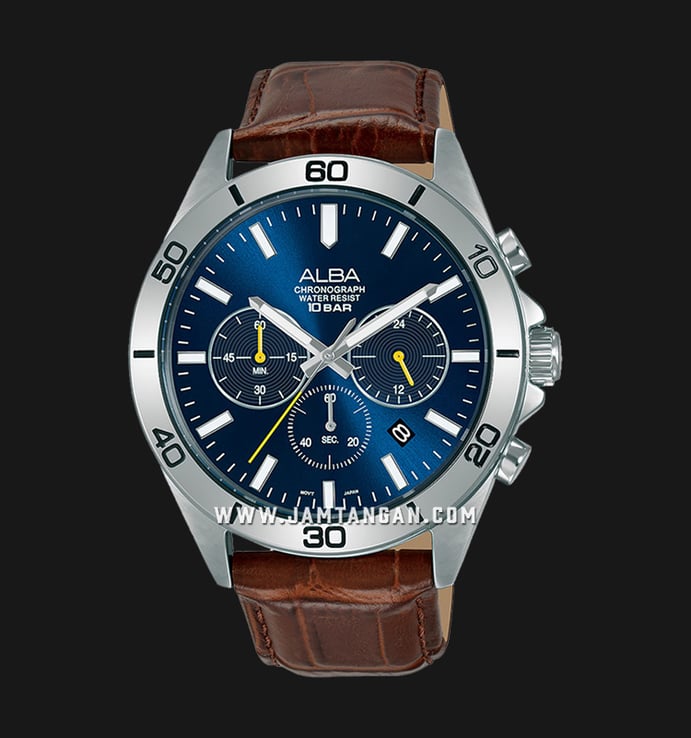 Alba Active AT3H31X1 Chronograph Men Blue Dial Brown Leather Strap