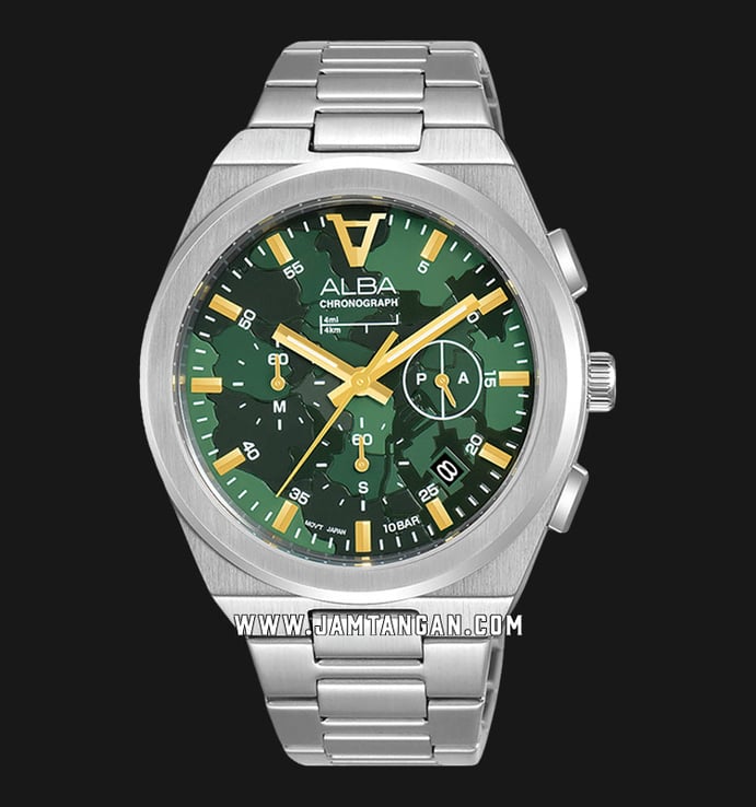 Alba Signa AT3H51X1 Chronograph Green Patterned Dial Stainless Steel Strap