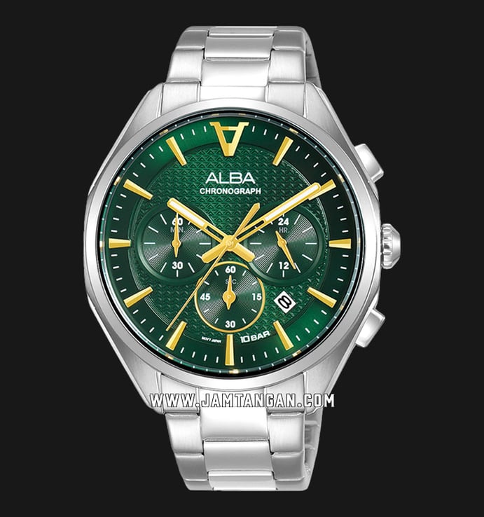 Alba Signa AT3H59X1 Chronograph Men Green Patterned Dial Stainless Steel Strap