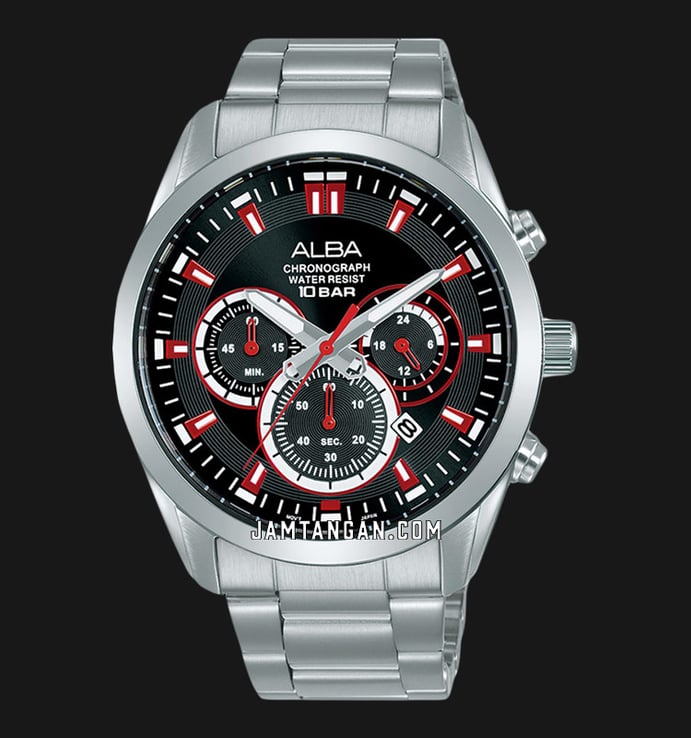 Alba Active AT3H63X1 Chronograph Men Black Dial Stainless Steel Strap