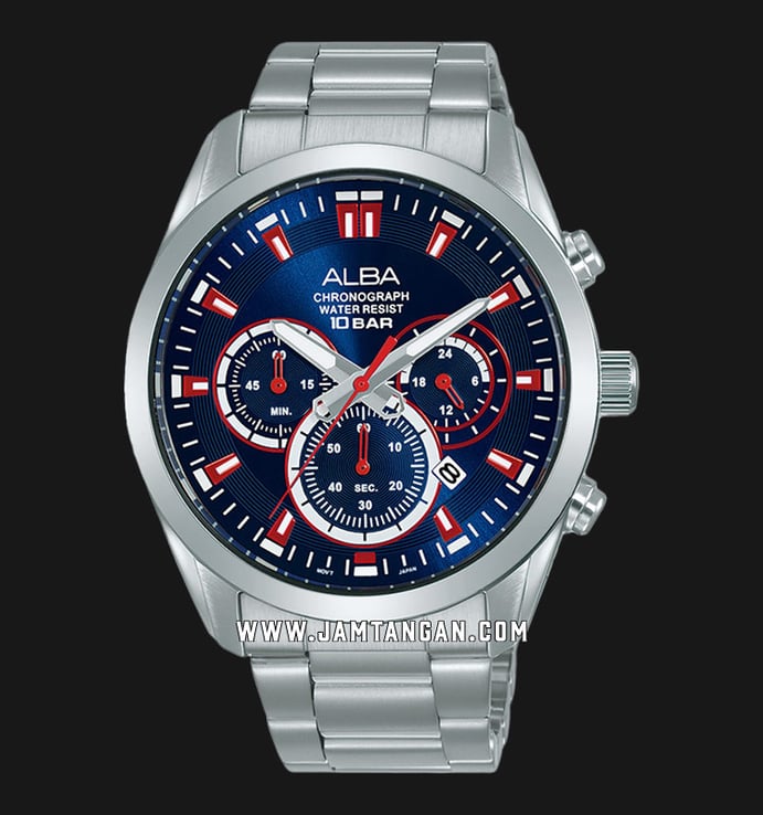 Alba Active AT3H73X1 Chronograph Men Blue Navy Dial Stainless Steel Strap