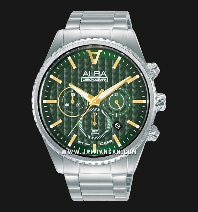 Alba Signa AT3H85X1 Chronograph Men Green Patterned Dial Stainless Steel Strap