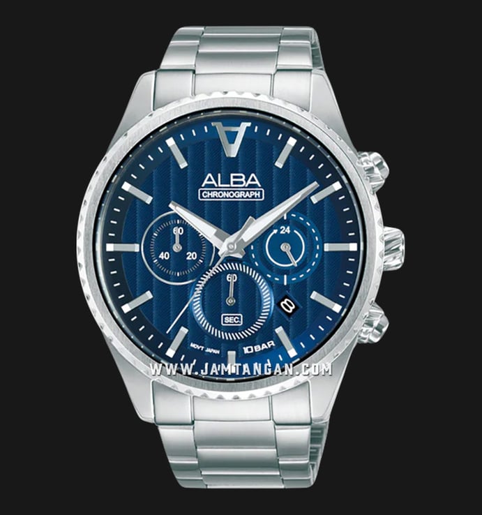Alba Signa AT3H87X1 Chronograph Men Blue Patterned Dial Stainless Steel Strap