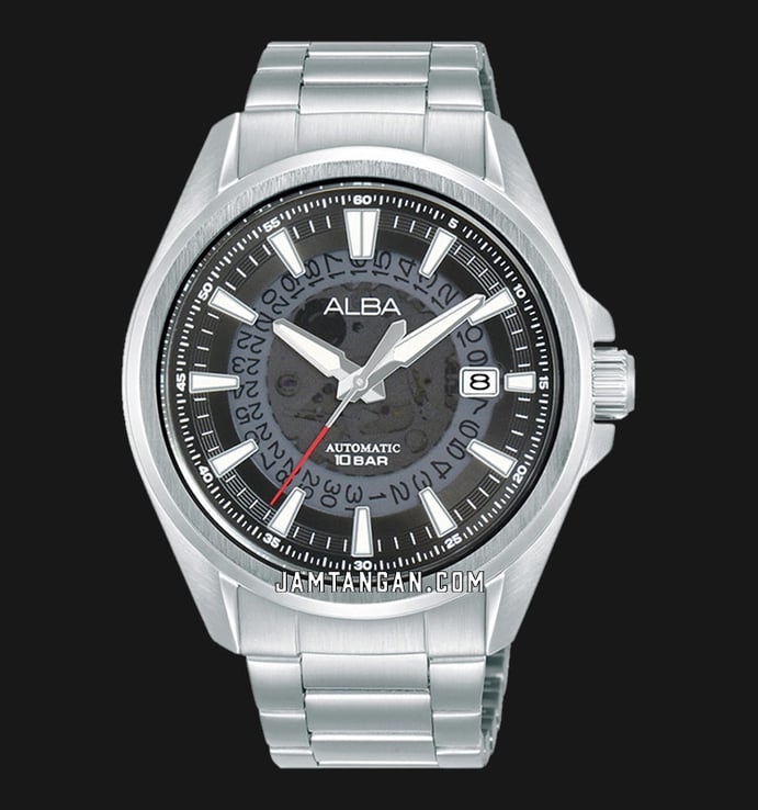 Alba Mechanical AU4031X1 Automatic Men Black Translucent Layered Dial Stainless Steel Strap